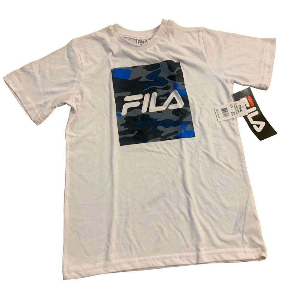 FILA | Boys White TEE Camouflage Blue Graphic Size Medium (10) New With Tags